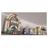 whole shelf of jukebox themed decor