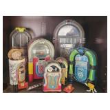 whole shelf of jukebox themed decor