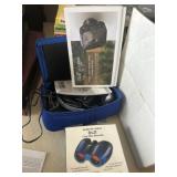 1 blink, outdoor camera, a DVD player, binoculars