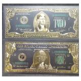 2lots 1ea $1 & $2 Collectable Holographic Gold