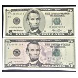 2Lots 1ea Series 2006 Transition Crisp $5 Dollar