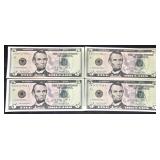 4Lots 1ea Series 2006 Consecutive Crisp $5 Dollar