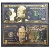 2lots 1ea $5 & $10 Collectable Holographic Gold