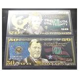 2lots 1ea $20 & $50 Collectable Holographic Gold