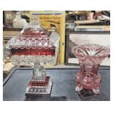 Red and Clear Glass Candy Jar 10 1/4" Tall &