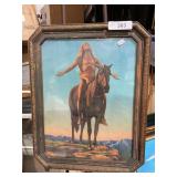 Native American on a horse, framed glass, no