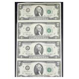1976- 4 Star Note Uncut Sheet $2 Notes Same Last