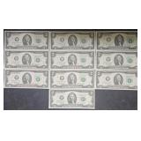 10 Lots 1ea 2007 B Consecutive Crisp $2 Dollar