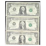 3Lots 1ea Series 2007 Star Federal Reserve $1