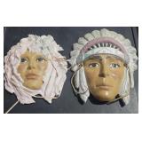 2 Indian theme porcelain faces wall decor