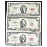 3Lots 1ea Series 1953 Two Dollar Notes Red Dot