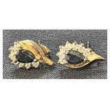 .925 Sterling Earrings Gold Over Saphire
