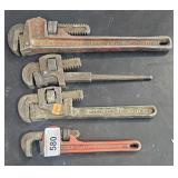 4 Vintage Pipe Wrenches 8"- 14"