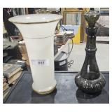 Milk Glass and Gold Trimmed Vase 12 1/2" Tall &