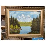 This vintage mountain forest, river, landscape