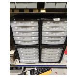 Four four cabinets with slide-out drawers full of