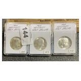 3 Lots 1ea  1964 D Kennedy Half Dollar 90% Silver