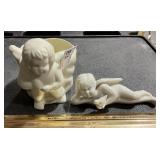 Ceramic Angel w/ Dove and Angel Planter 5 1/2" T