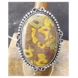 Bamboo Jasper Ring sz 8  German Silver