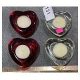 2 Clear & 2 Red Glass Candle Holders