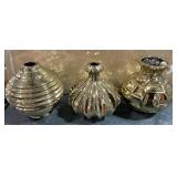3 Gold-tone Vases  6" Tall