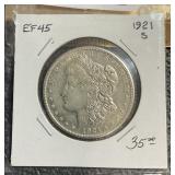 1921 S Morgan Silver $1 Dollar  EF45