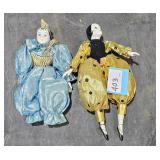 2 Vintage Harlequin Porcelain Jester / Dolls 8 1/2