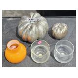 Small & Large Silver Pumpkins, Orange Case Glass