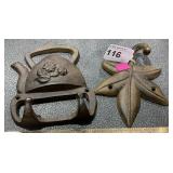 2 Wrought Iron Decorations w/ Hooks 5 1/2" L & 6"L