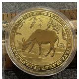 Metal Zodiac Token Gold Tone- Chinese Lunar Ox