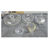Candlewick Tidbit Tray, 2 Heart Shaped Dishes,