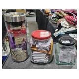 2 Glass Jars 1 Plastic Container w/ Tea - Good