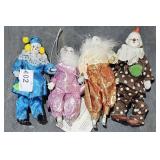 4 Vintage Porcelain Movable Small Clowns / Dolls