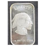 .999 Silver 1 oz Silver Bar-  Liberty Indian