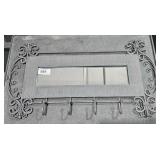 Metal Framed Mirror & 4 Hooks 23" W x 13" Tall