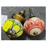 2 Porcelain Painted Door Knobs