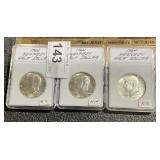 3 Lots 1ea  1964 Kennedy Half Dollar 90% Silver