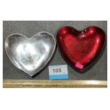 1 Metal, 1 Red Ceramic Heart Dishes 5 1/4" &