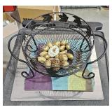 Wire Basket on Metal Stand w/ Colored Decorations,