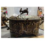 Metal Covered Box w/ Rabbit Handle 10" Tall