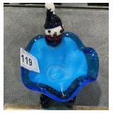 Murano Style Glass Clown Candy Bowl 5 1/4" T