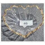 Vintage Crystal Mikasa Heart Dish w/ Gold Trim