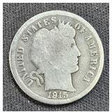 1915 P Barber  Silver One Dime  90% Silver