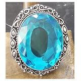 Blue Topaz Ring sz 9 German Silver