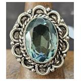 Green Amethyst Ring sz  8 German Silver