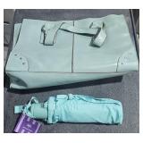 New Teal Leather Purse & Matching Umbrella