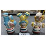 3 Ceramic 3 3/4" Tall Clowns on Balls