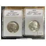 2 Lots 1ea  1964 D Kennedy Half Dollar 90% Silver