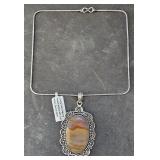 Crazy Lace Agate Pendant Necklace w/ Chain