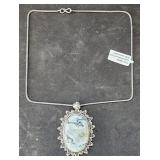 Tree Agate Gemstone Pendant Necklace w/ Chain